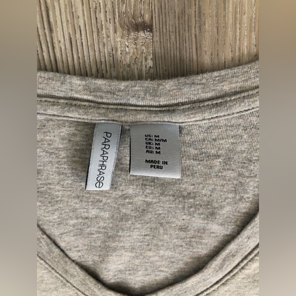 Beige 3/4 Sleeve V-Neck Tee - Picture 2 of 2